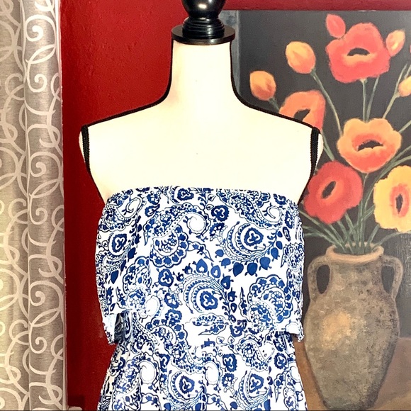 Cool Cube Dresses Cool Cube Bluewhite Paisley Strapless Dress